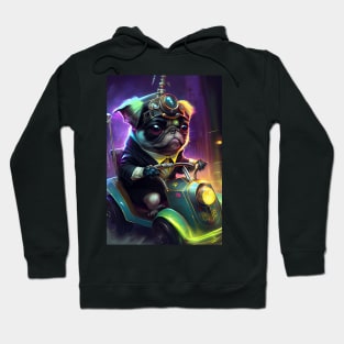 Cyberpunk Pug Super Kart Racing Hoodie